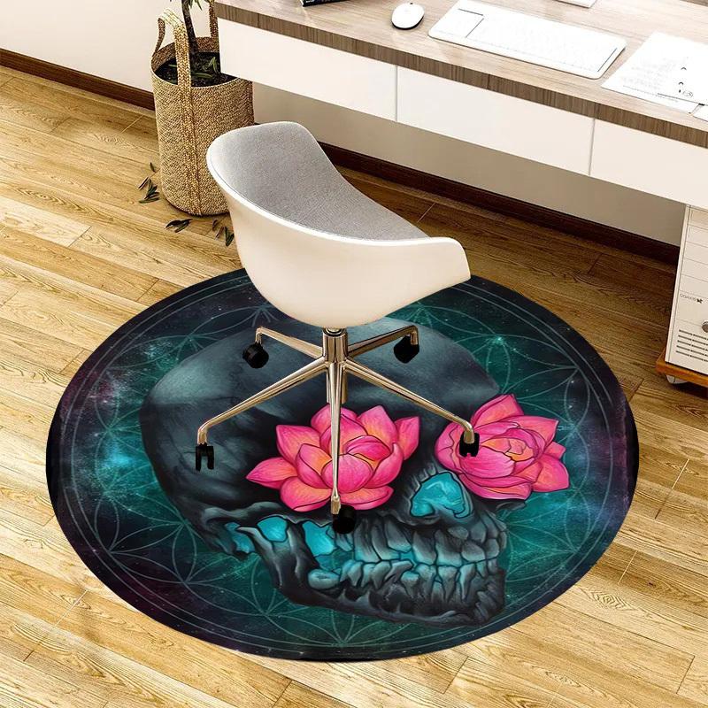 1pc Office Carpet Chair Mats Skull with Lotus Flowers Perfect for Decorating Office Chairs, Living Rooms, Or Bedrooms