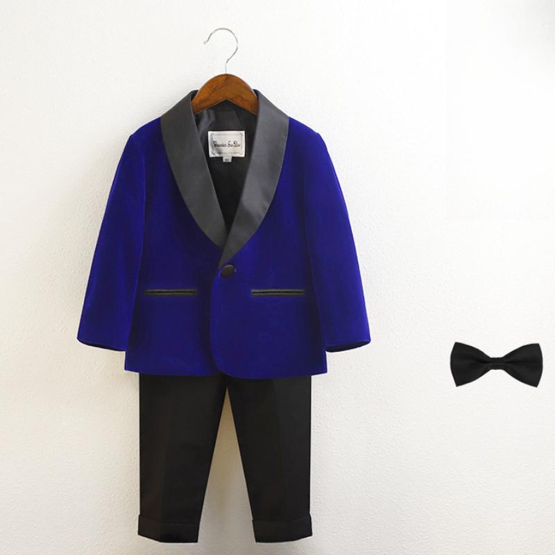 

Дитяча фотосесія на 1-й день народження, формальний костюмний набір у британському стилі, одяг для хлопчика-квітки на весільну вечірку, класичний вельветовий дитячий костюм для піаніста/ведучого 90cm синій