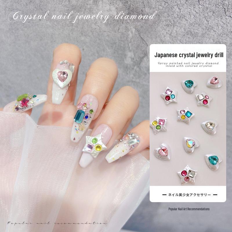 Internet Celebrity Nail Art: Pearl White Crystal Heart Rhinestone Star Spray Paint Alloy Decorations