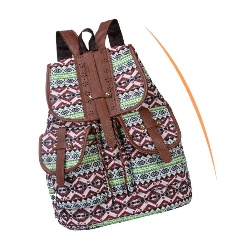 Ethnic Style Retro Women's Backpack Personalized Fashion Pattern Plaid Double Shoulder Bags Casual Large Capacity Drawstring Female Travel Rucksacks