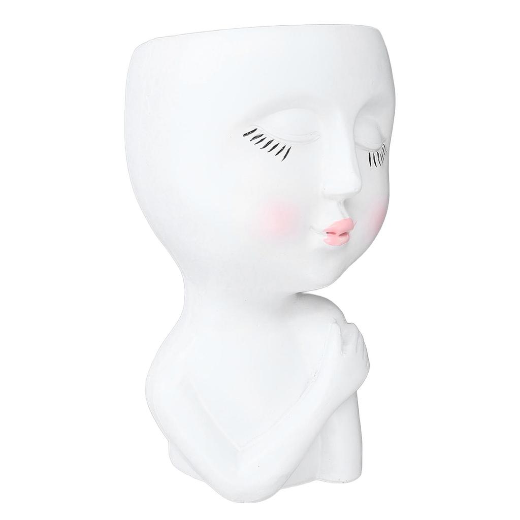 Face Flower Pot Eyes Closing Girl High Density Resin Drainage Hole Multi Purpose Head Planter Pot for Office Garden
