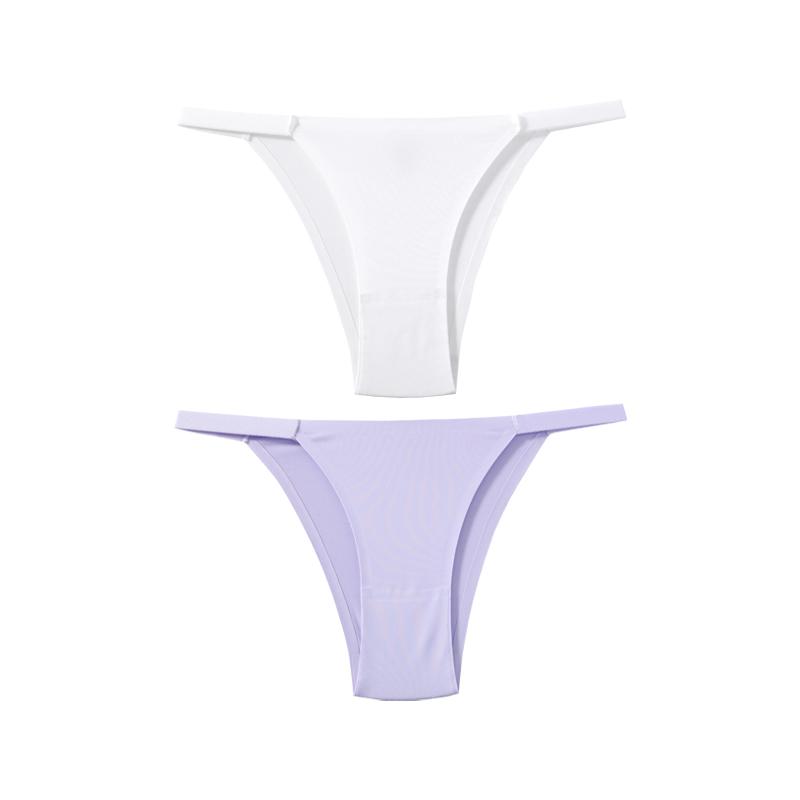 TERMEZY 2Pcs/Lot Women Sexy Ice Silk Panties Low-waist Seamless G String Lingerie Solid Half Hip Underwear