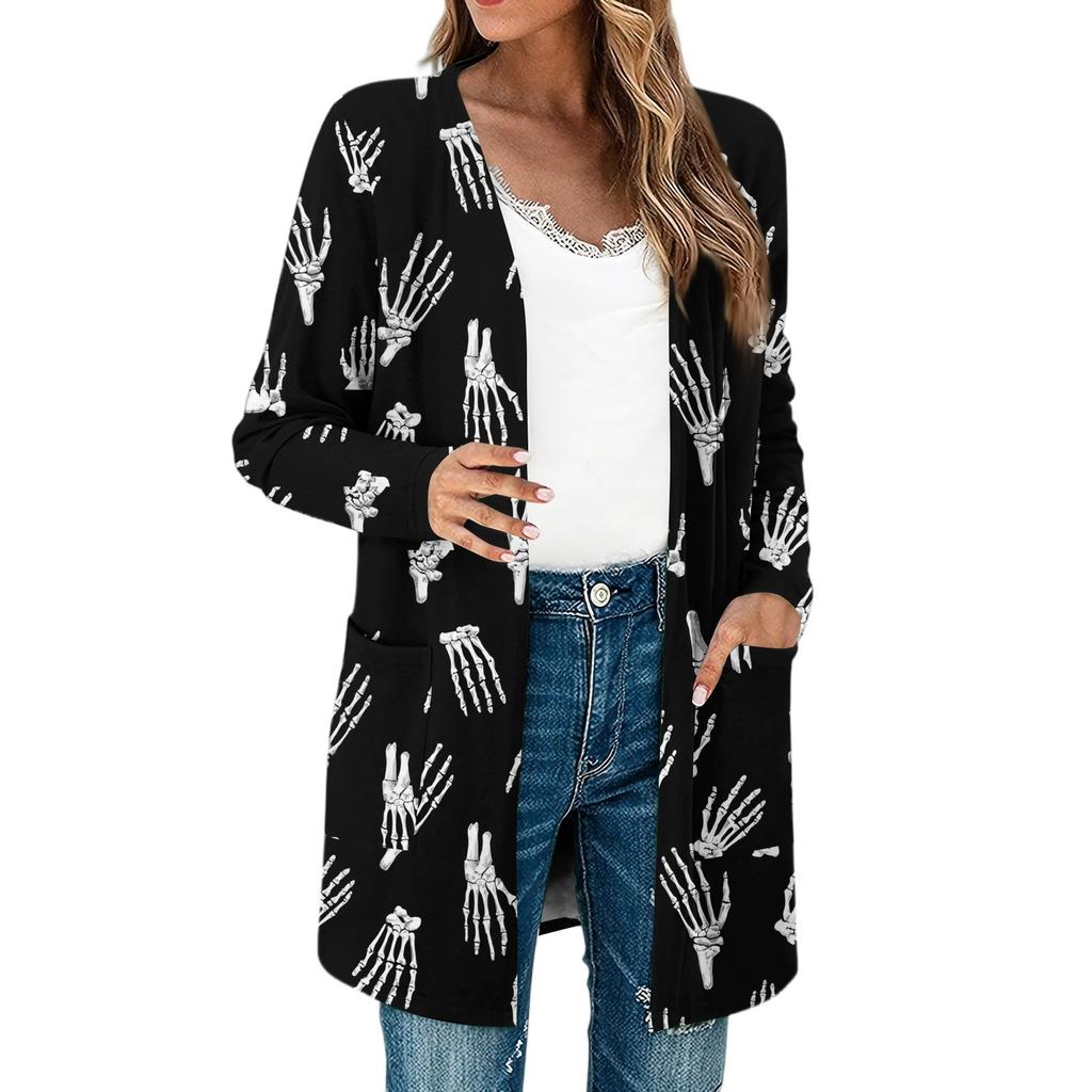 Women's Lightweight Long Sleeve Open Front Cardigans Long Sleeve Lightweight Vintage Printed Coat With Pockets