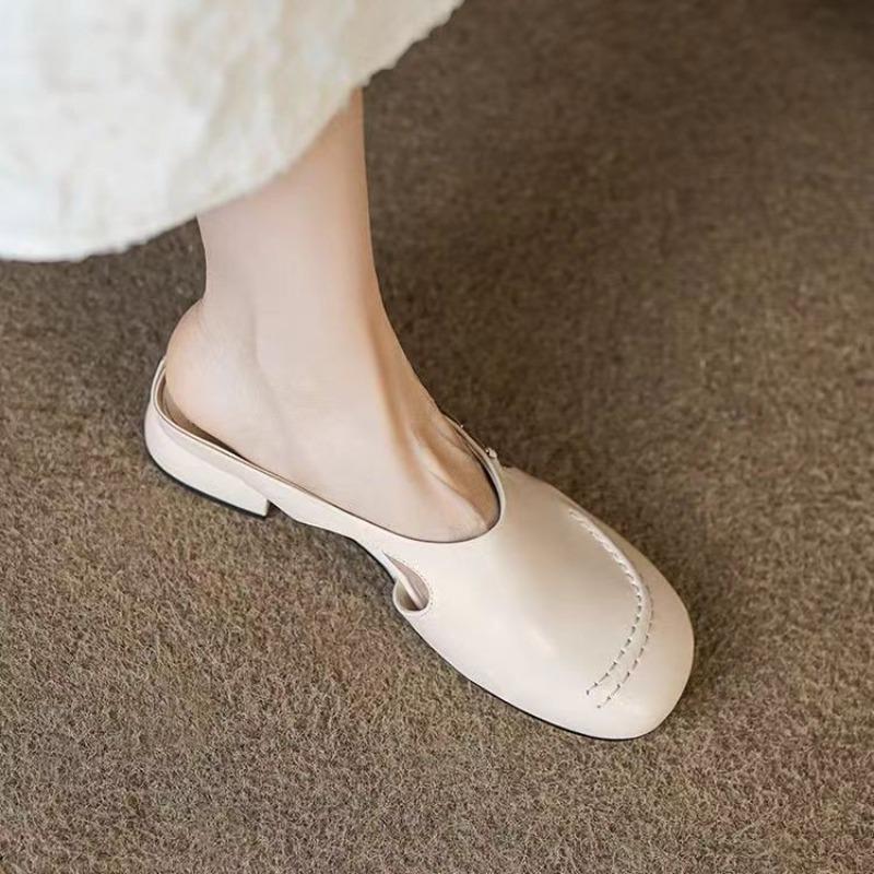 Retro Half-slipper Women's Shoes New Low-heeled Single Shoes Versatile Flip-flops