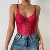 Autumn Lace Trim Deep V Backless Spaghetti Strap Bodysuit