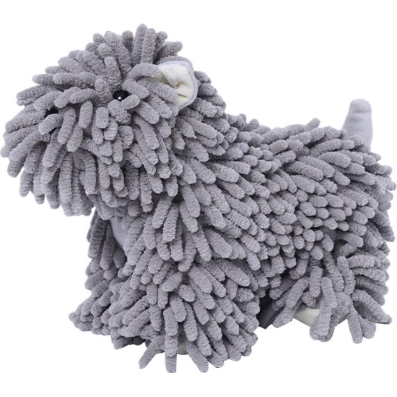 

Practical Cartoon Dog Chenille Hand Towel Cute Multifunctional Animal Design Soft Absorbent Towel for Kitchen Bathroom Home Use темно серый