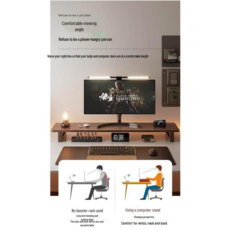 Solid Wood Desktop Monitor Riser & Storage Rack 100x20x12 cm