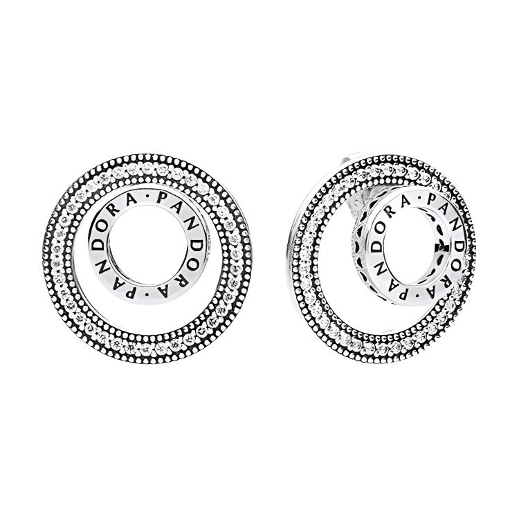 Pandora Letter Logo Design 925 Silver Cubic Zirconia Earrings Women earrings 297446CZ F,Silver