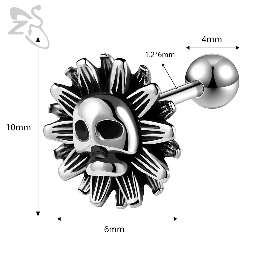 ZS 1 PC Punk Gothic Skull Stud Earring For Men Women Spider Snake Earrings Ear Studs Cartilage Helix Lobe Piercing Jewelry 16G