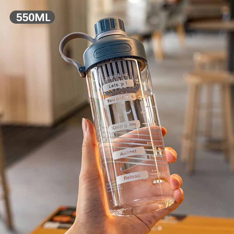 

Бутылка для воды большой емкости с чашкой-разделителем для чая, пластиковый стакан для воды, шкала времени, матовый, для занятий спортом на открытом воздухе, для тренажерного зала, студенческая, для пар, для девушки