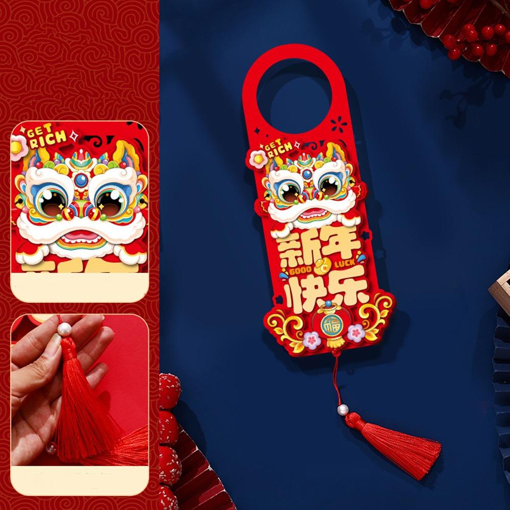 Chinese Style Horse Year Doorknob Pendant with Tassel Cartoon Door Handle Decoration Non-woven Blessing Words