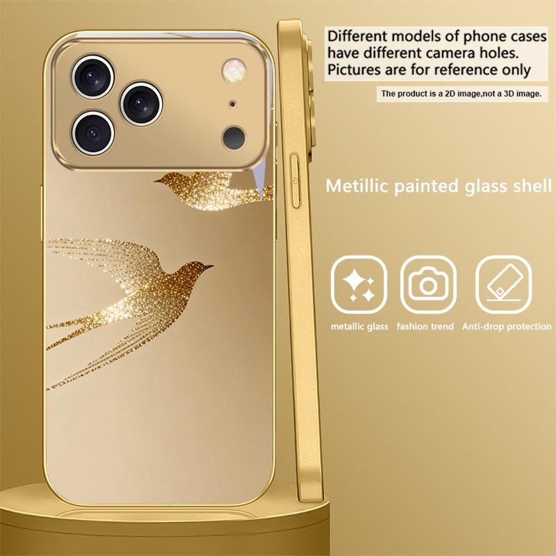 Oiseau doré volant Pour IPhone 17Pro Max 16 17 Pro 15 Pro 14 13 Plus 12 Mini 11Pro Max XR 16E 17 Air Coque de téléphone en verre dorée