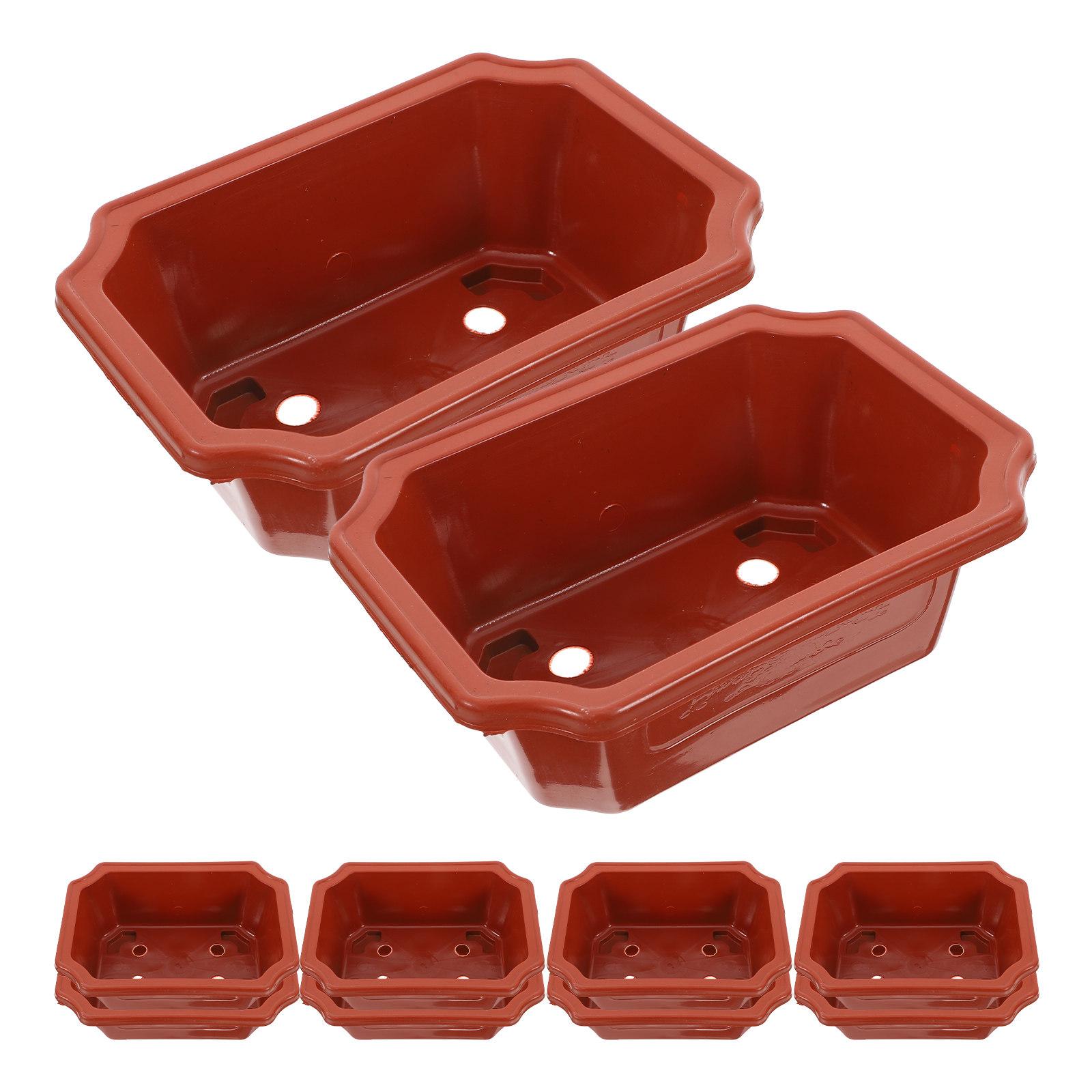 

10Pcs Red Plastic Flower Pot Classic Bonsai Container for Small Indoor Plants Garden Decorative Planter Lightweight Easy to Move 16.2X11.7CM