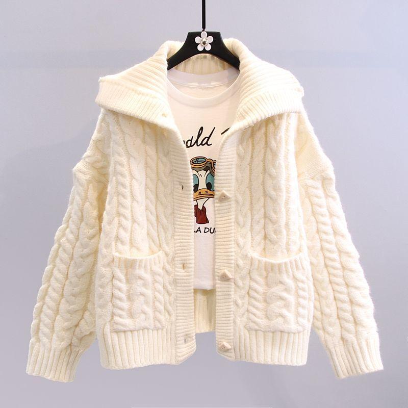 

Маленький свежий свитер с жареным тестом, женское пальто на осень и зиму 2023, корейская версия, свободный вязаный кардиган, женский свитер One Size белый