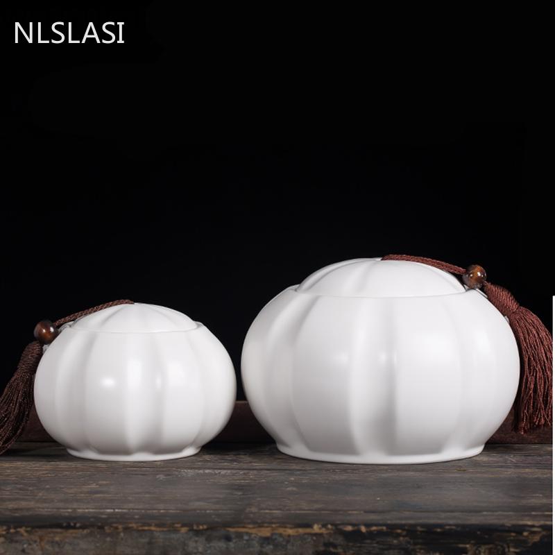 Latas de té de cerámica china con tapas selladas a prueba de humedad, tanques de almacenamiento de té medianos grandes, decoraciones artesanales para el hogar NLSLASI