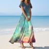 Women's Summer Casual Fashion -Print V-Neck Short-Sleeve Patchwork Dress