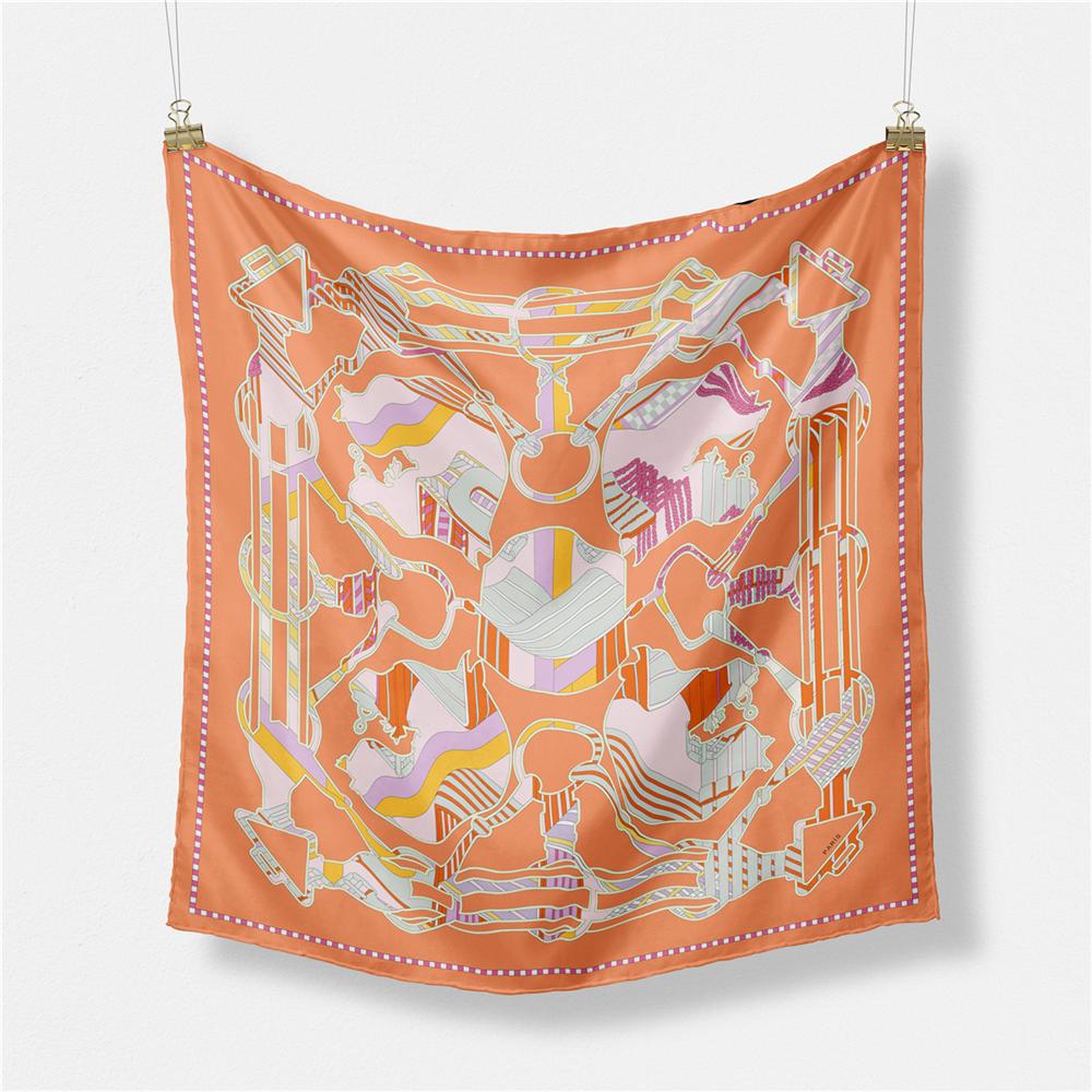 Twill Silk Scarf Women Indian Tiger Print Square Scarves Wraps Bandana Small Hijabs Silk Foulards Tie Headband Neckerchief 53CM