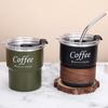 300ml Kaffeetasse mit Strohabdeckung Tragbar Edelstahl Verbrühschutz Outdoor Camping Bierkrug