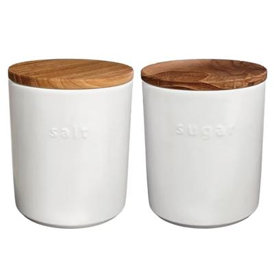 LOLO | Greige/Ash Storage Container | 500ml | Ceramic Canister | Made In Japan | Teak Convex | Salt and Sugar Canister Set (White Set)