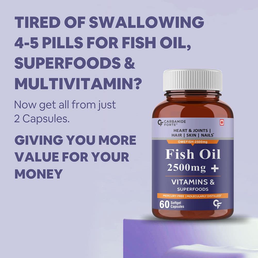 Carbamide Forte Fish Oil 2500 Mg Softgel Capsules For Men And Women With High Strength Omega Support Pack Of 1  60 Capsules Daily Wellness Capsules