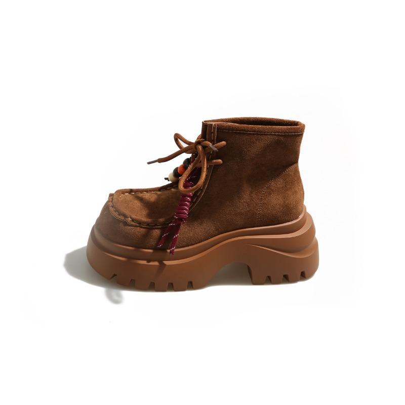 Leather Martin Boots Women's Autumn and Winter New Thick-soled Heightening Short Boots Locomotive Tooling Boots