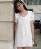 Ronron Ribbon Bow Half Sleeve Dress White