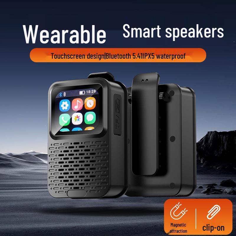 V9 Wearable Smart Speaker: Touchscreen Multifunctional Device with Calendar, Weather, Alarm, Magnetic Back Clip, and HIFI Sound Quality