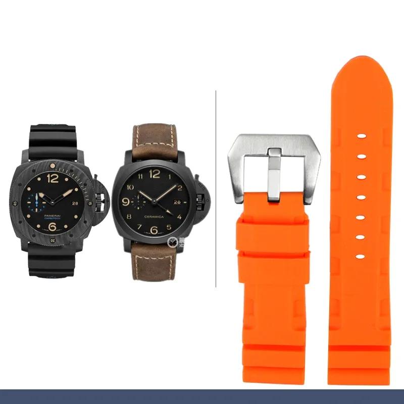 For Panerai SUBMERSIBLE PAM 111 441 616 Watchbands Soft Silicone Rubber 22mm 24mm Men's Watch accessories Strap