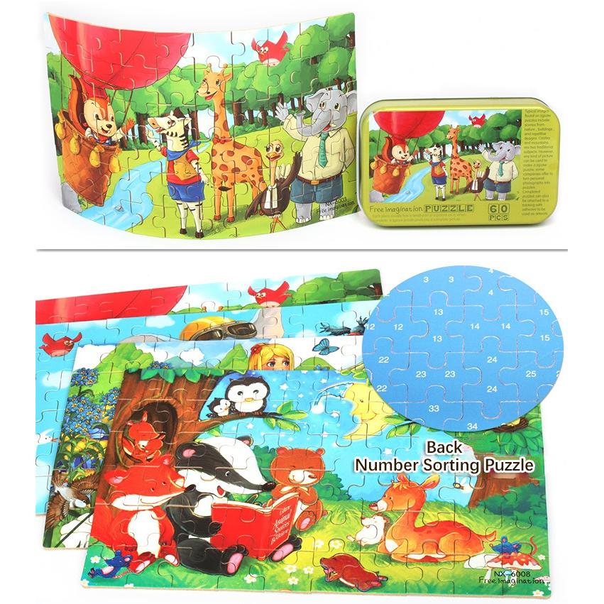 1pc 60piece Jigsaw Puzzle for Kids Educational Toys Children Cartoon Animal Puzzles Intellectual Development Montessori Games