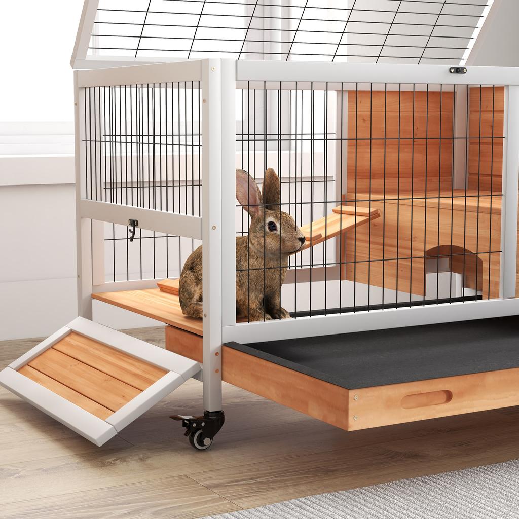 Rabbit Hutch for Small Pets with Opening Roof and Removable Tray 90x53x59 cm Natural