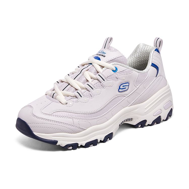 Skechers DLites 1.0 Neptune Mesh Synthetic Leather Lace-Up Trendy Cushioning Low-Top Dad Shoes Women Sneakers White Pink 896262-LAV