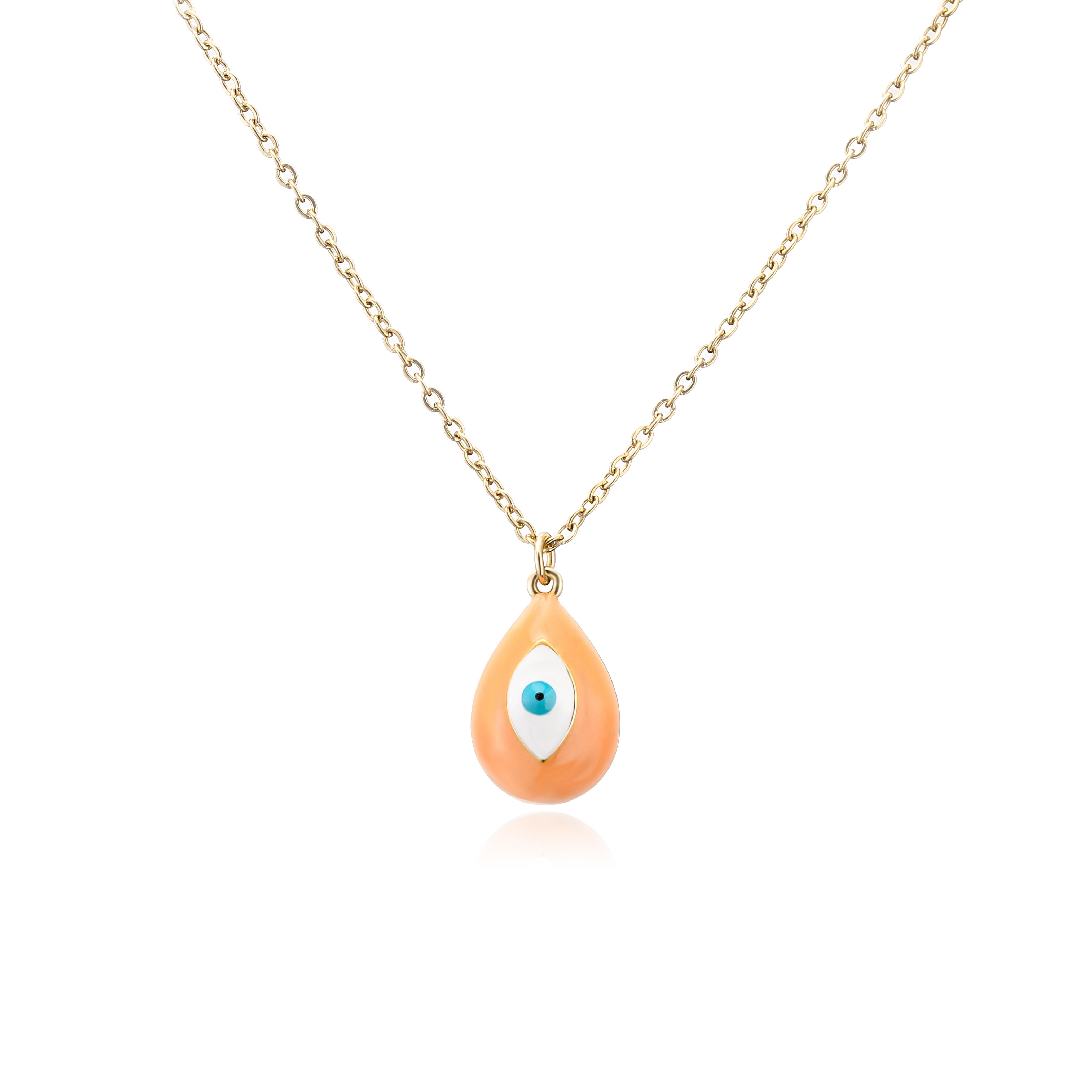 

HECHENG,Colorful Eye Necklace ,Drop Oil Shape Pendant Evil Eyes Necklace For Women Zircon Gift Wholesale 45cm оранжевый