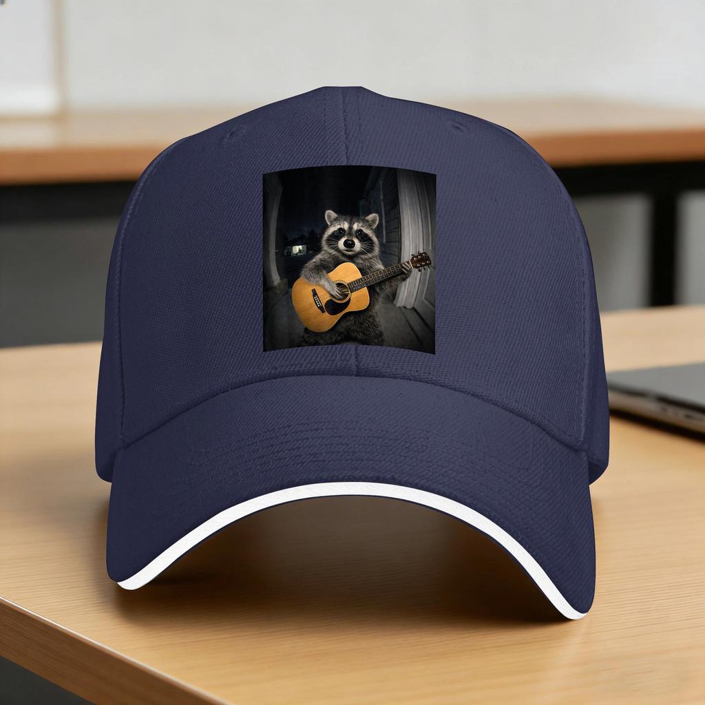 Funny Raccoon Playing Guitar Guitarist Music Life Musician Casual Baseball Cap Hiking Trucker Hat Summer Sun Unisex Baseball Caps