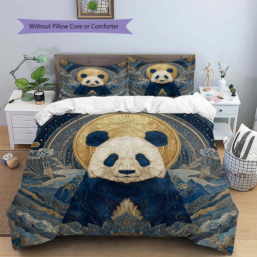 Moon Panda Pattern Bedding Quilt Set Home Decoration Gift (1 * duvet cover + 2 * pillowcase without core)