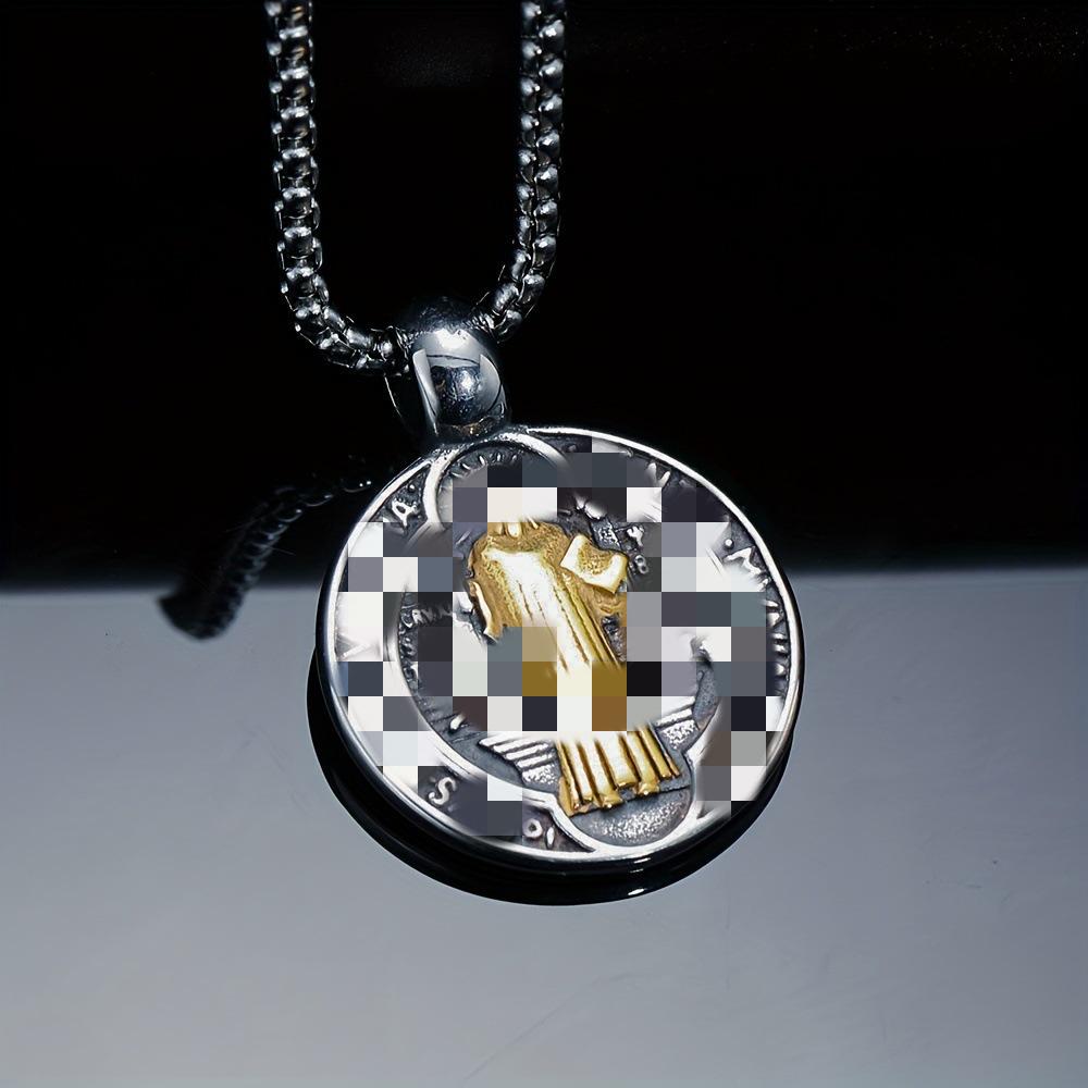 Temu Jezus St. Benedict Vintage Dwustronny Naszyjnik z Wisiorkiem