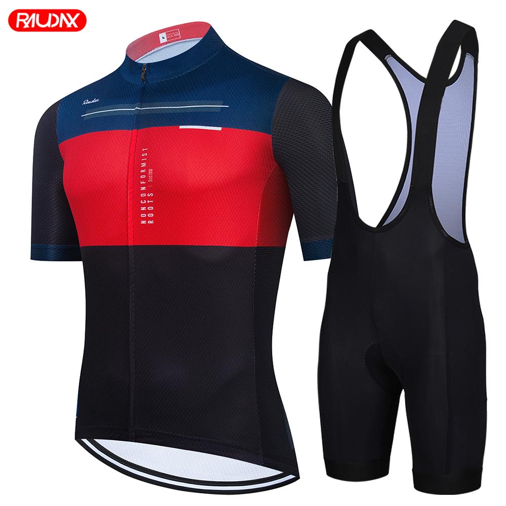 Raudax Road Bike Jersey Set Men Cycling Clothing Summer MTB Team Clothes Short Sleeve Uniform Triathlon Skinsuit Ropa De Hombre