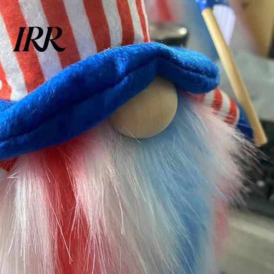 Gradient Plush Beard Doll Old Man Cute Flag Holding Figure with Hat USA American Independence Day Patriotic Ornament for Window Shelf Decor