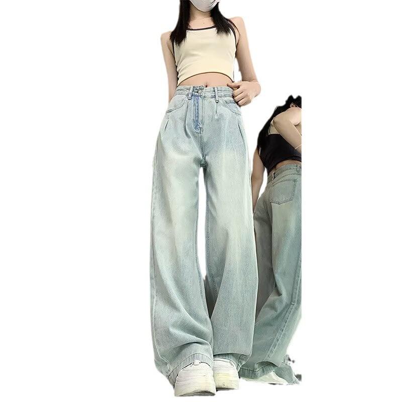 

Women s High-Waisted White Pleated Wide-Leg Jeans - Summer Slimming, Versatile, and Casual Straight-Leg Pants 3XL