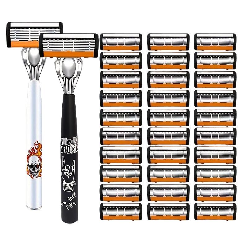 Six-Layer Men's Manual Razor with Metal Shaver Head
