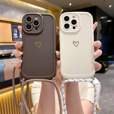 Colorata Stampa Cuore d'Amore Cover Morbida in TPU per Telefono Per iPhone 16 Pro 15 14 Pro Max 13 12 11 Cordino a Tracolla Opaca Antiurto Custodia Protezione Obiettivo