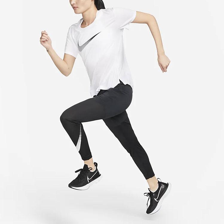 Nike Calças de Treino Dri-FIT Swoosh Run de Cintura Alta e Perna Reta Femininas Pretas DX0955-010