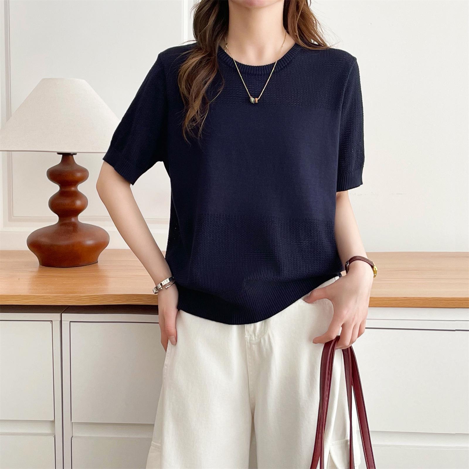 Plus Size Slimming Short Sleeve Hollow Knit Top for Women - Summer 2026 2XL