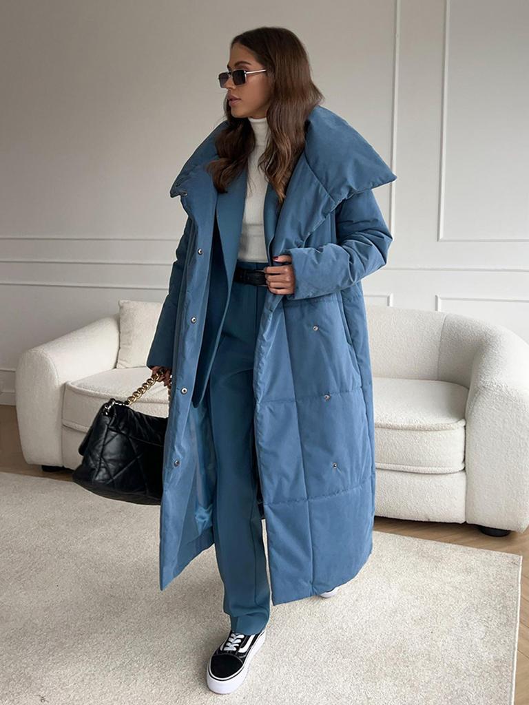 Women Loose Quilted Jackets Parkas Winter Coats Oversized Warm Long Belt Puffer Jackets Ladies Cotton Padded Jacket