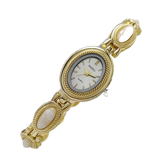 Faux Gemstone Bracelet Watch Ladies Vintage Oval Dial Wristwatch Elegant Quartz Watch Gift for Her Girlfriend Mom Wife