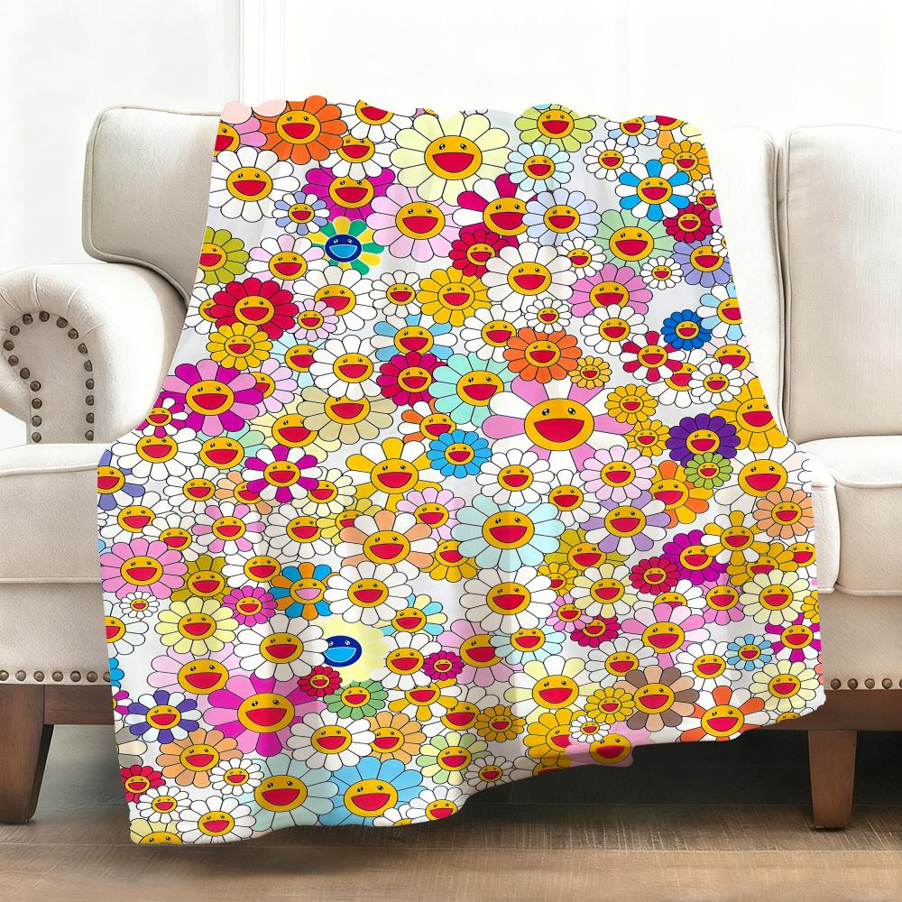 Blumen T-Takashi Murakami Decke Weiche Flanelldecke Warme Knie Hautfreundliche Decke für Sofa Büro Bett Reisen Winter Übergröße