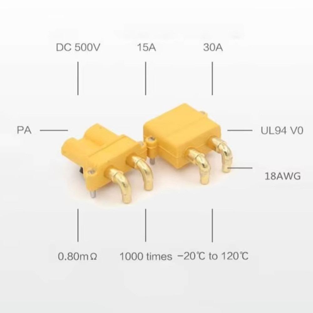 Durable Gold Plated Pin XT30PW Connector Low Resistance PA Insulation Housing PCB Mount Plug Lipo Battery Plug RC Drone Model
