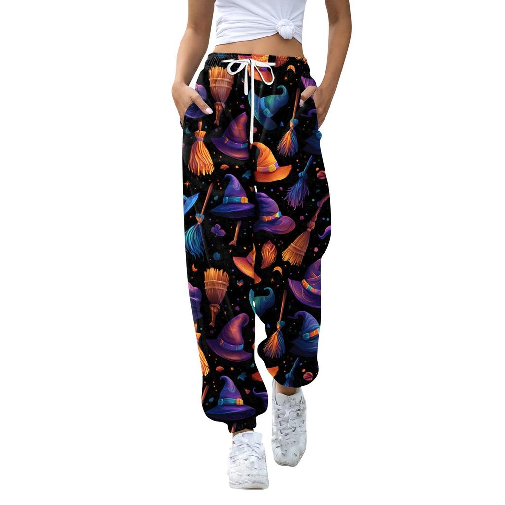 Women's Sports Pants With Pockets Fashion Print Elastic Waist Pants Casual Sweatpants Pants