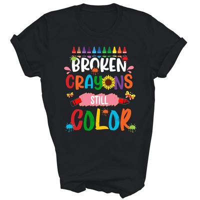 Gebrochene Wachsmalstifte malen immer noch Unisex-Shirt Geschenk zum Bewusstsein für psychische Gesundheit
