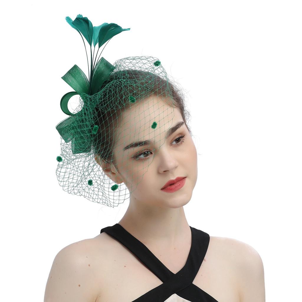 Wedding bride's mesh headdress hairclip floral party accessories European and American horse racing club feather veil headband