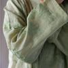 Johnature Women Vintage High Quality Shirts Tops Jacquard Green Turn-down Collar Long Sleeve Button Blouses